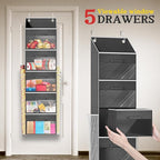 Ofiray-home Over Door Wrapping Paper Organizer Storage with 5 Removable Drawers & 2 Large Side Pockets for Gift Wrap Rolls Wr