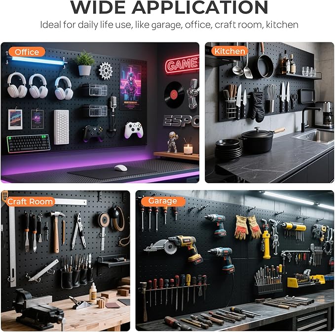 INCLY 90PCS Pegboard Wall Organizer, 6 Pack Metal Peg Board Panels with 1/4" Pegboard Hooks Accessories Kit, Black Peg Board 