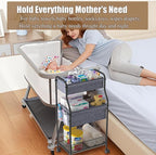 3-Tier Baby Diaper Caddy Organizer and Storage Cart, Mobile Metal Utility Cart with Rolling Wheels for Nursery Essentials wit
