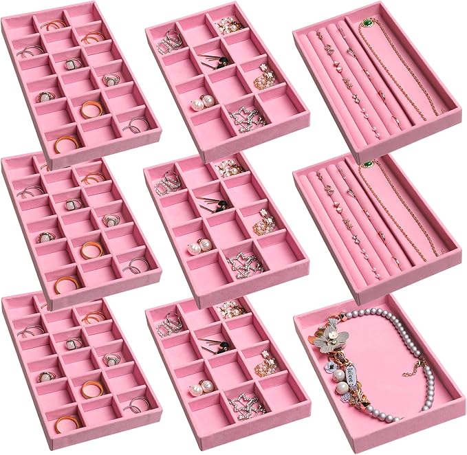 Frebeauty Jewelry Organizer Tray,Stackable Velvet Jewelry Trays,Drawer Inserts Earring Organizer For Women Jewelry Storage Di