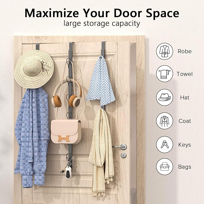 TOMIR Over The Door Hooks 3 Pack, Door Coat & Bag Hanger, Over The Door Purse Organizer, Clothes Hanger, and Towel Holder, No