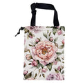 Car Trash Bag Pink Peonies and Green Leaves Leak-Proof Car Garbage Bag with Drawstring Foldable Canvas Trash Bin with Adjustable Buckle for Car Accessories