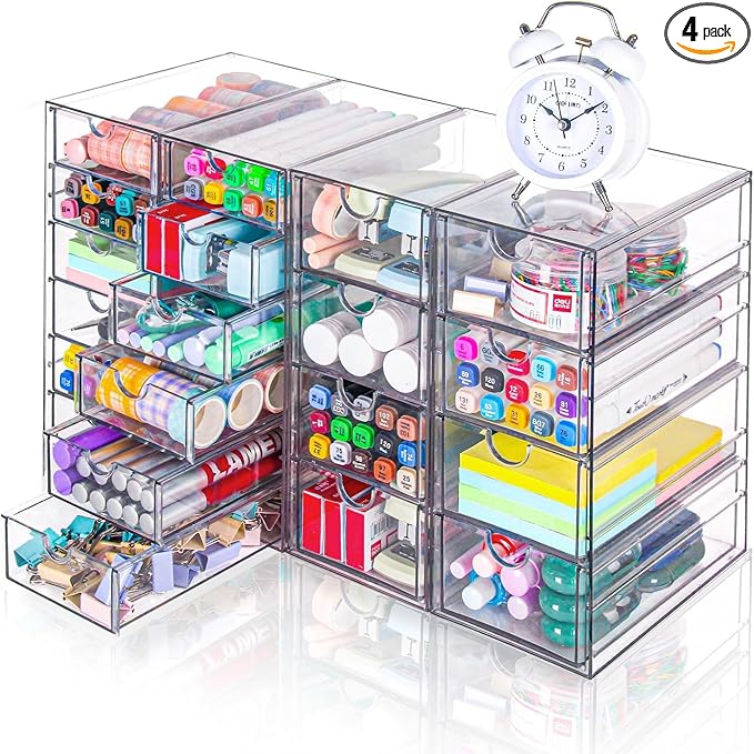 VZKAH Acrylic Organizer with Drawers | 20 Drawers 4 Sets | Desk Organizer and Storage, Clear Makeup Organization, For Office/