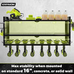KAFAHOM Power Tool Organizer，Large 8 Drill Holder Wall Mount ，Heavy Duty Metal Tool Shelf with 12 Hooks，Storage Rack for Gara