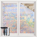 Volcanics Window Privacy Film with Installation Tools, Static Window Clings Vinyl 3D Window Decals Window Stickers Rainbow Window Film for Glass Door Home Heat Control Anti UV 17.5 x 118 Inches