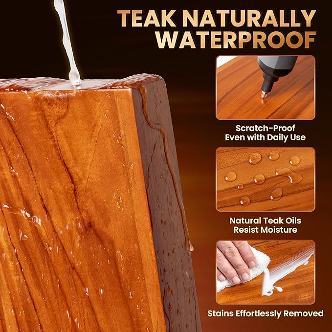 Teak Floating Shelves Set of 2-24 Inch Natural Waterproof Wood Wall Shelves with Invisible Brackets for Bathroom, Kitchen, Ba