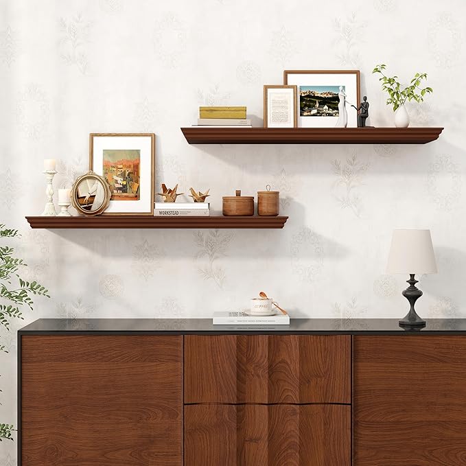 Axeman 36 Inch Floating Shelves for Wall, 9.3" Deep Crown Molding Wood Display Shelf with Heavy Duty Invisible Brackets for L