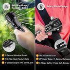 18-in-1 Solar/USB Rechargeable Car Emergency Flashlight Tool - Auto Safety Hammer Glass Breaker, Seatbelt Cutter, Flameless F