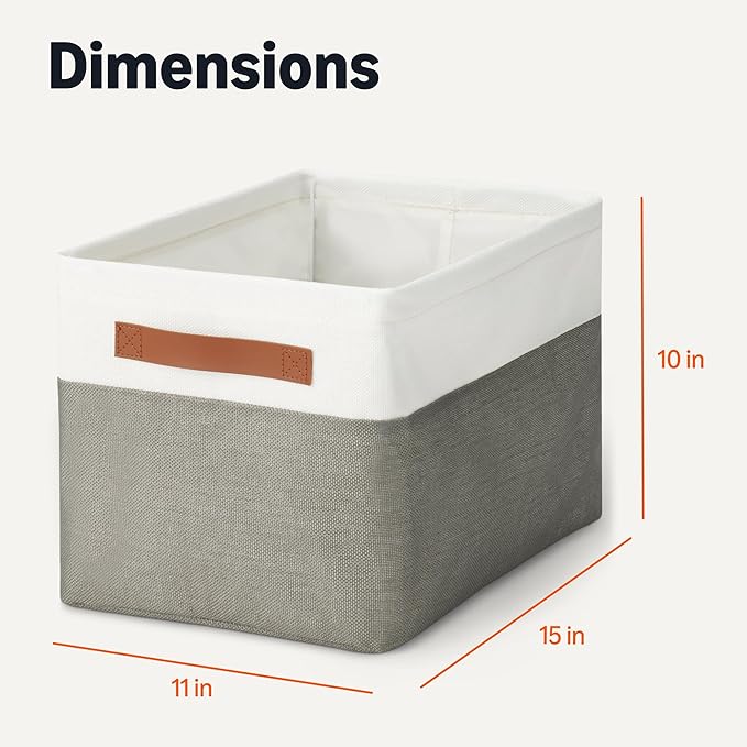 Amazon Basics Collapsible Storage Bins with Faux Leather Handles, Foldable Organizing Containers for Closet, Charcoal, Large,