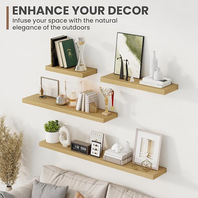 30 Inch Floating Shelves, 8 Inch Deep Floating Shelves for Wall, Hanging Shelf with Invisible Brackets, Deep Shelves for Bath