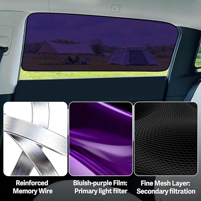ZATOOTO Tesla Model Y Juniper 2020-2024 Car Window Shade for Baby, Bluish-Purple Static Cling Car Shades for Back Window | Block harsh Sunlight | UV Protection | Rear Window Sun Shade with Storage Bag