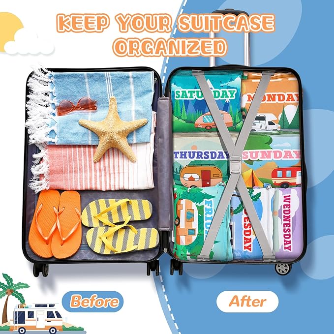 Paterr 7 Pcs Packing Cubes for Travel Kids Day of Week Compression Packing Bags Colorful Luggage Suitcase Organizers Bag for 