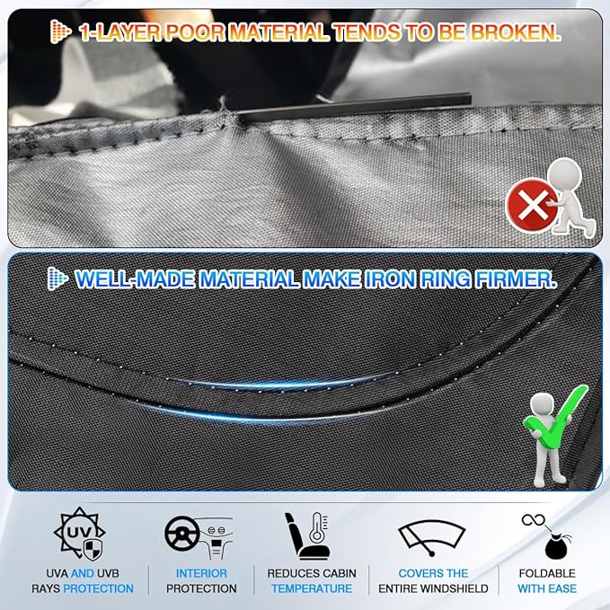 Windshield Sun Shade for Jeep Wagoneer Accessories 2022-2026 (NOT for Grand Wagoneer) Thicken 6-Layer Front Window Sunshade Cover Sun Visor Protector Foldable Block UV Rays Keep Vehicle Cool