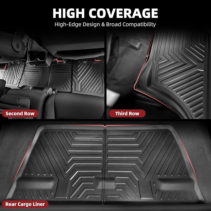 YITAMOTOR Floor Liner and Cargo Mats Fit for Honda Odyssey 2018-2026 Mini Passenger Van, All Weather TPE Car Floor Liners,Durable Anti-Slip Accessories, 1st & 2nd & 3rd Row & Cargo Liner, Black