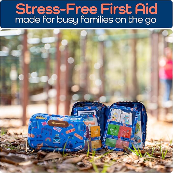 KeepGoing Travel First Aid Kit for Kids – 130 Pc. for Car, Home, Purse, Diaper Bag & Backpack with Latex-Free Bandages - Mini