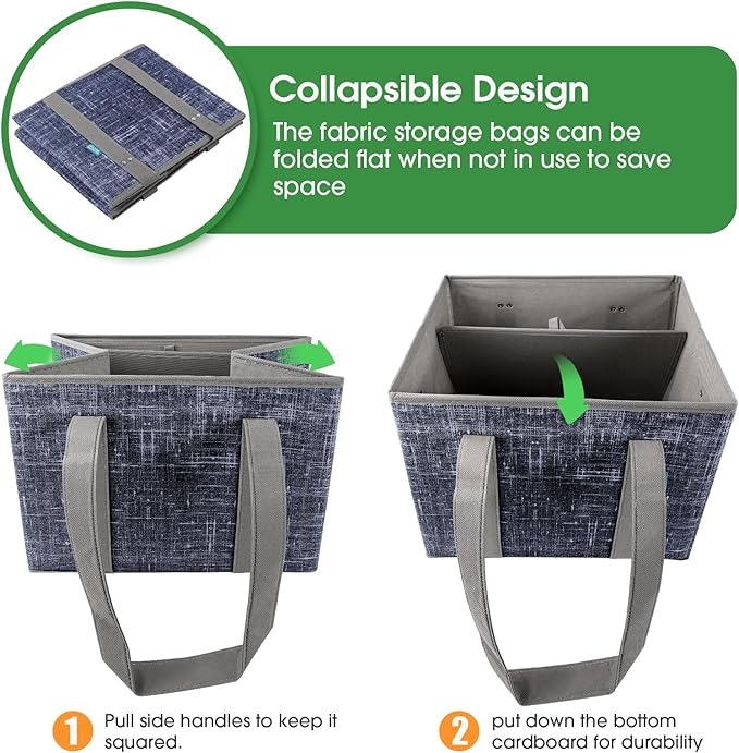 Fab totes Reusable Grocery Bags, Large Foldable Shopping Tote Bags with Reinforced Handles & Hard Bottom,6 Pack,Blue