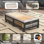 Bamboo Underbed Storage Containers with Wheels & Bag 2 Pack, Large Under Bed Rolling Storage Bins Wood Under Bed Clothes Stor