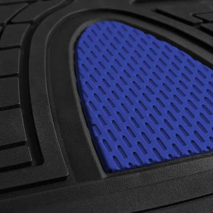 FH Group Premium Liners Tall Channel Trimmable All Weather Rubber Full Set Car Floor Mats (Blue) w. Trimmable All-Season Cargo Liner (Black) - Universal Fit for Cars Trucks and SUVs