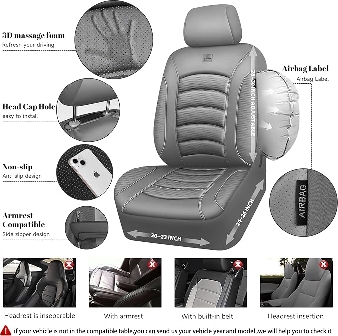 CAR PASS 3D Foam PU Leather Car Seat Covers, Universal Seat Covers Full Sets for Trucks SUV Sedan Automotive Seat Covers Armr