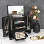 Emfogo Jewelry Box for Women, Rustic Wooden Jewelry Boxes & Organizers with Mirror, 4 Layer Jewelry Organizer Box Display for