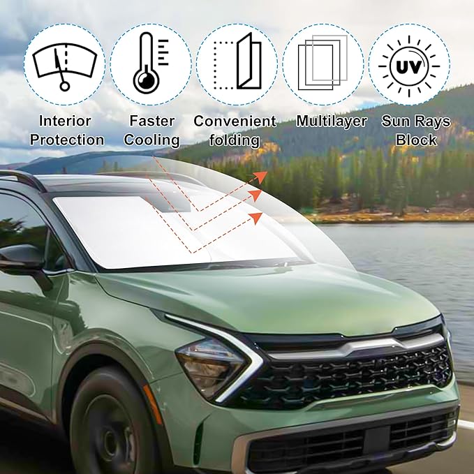 Front Windshield Sun Shade Foldable Car Front Window Sun Shade Windshield Shade Custom Fit for 2023-2026 Kia Sportage Block UV Rays Heat Keep Car Cooler