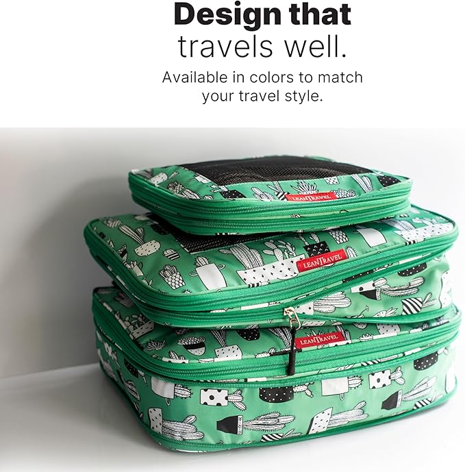 LeanTravel Premium Compression Packing Cubes for Travel - Suitcase Organizer Bags with Double Zipper & Breathable Mesh Panel 