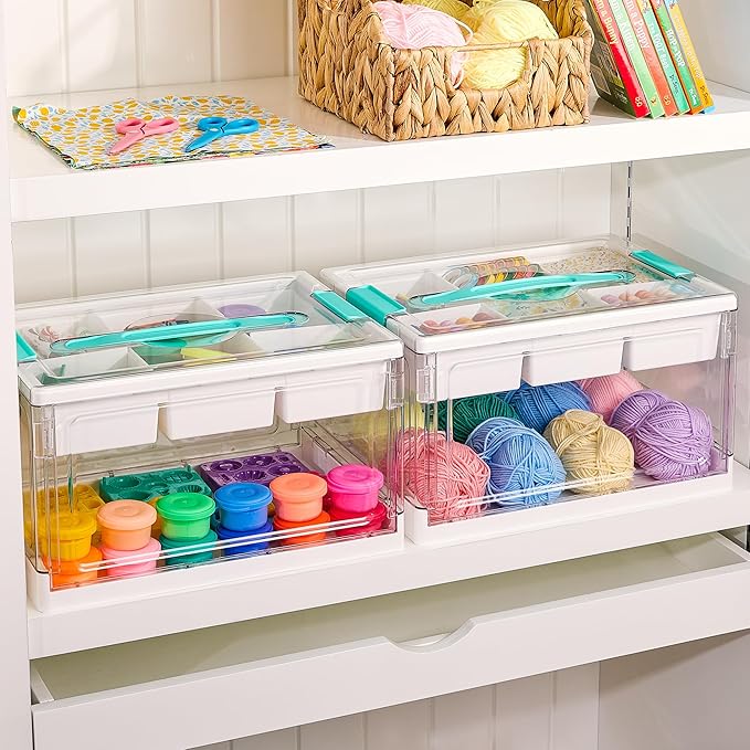 Vtopmart 24 QT Clear Plastic Craft Organizers and Storage Box with Removable Trays and Dividers,Art Supply Organizers and Sto