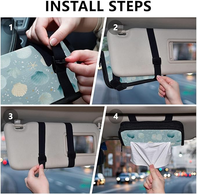 Car Tissue Holder Car Visor Organizer Tissue Box Holder for Car Sun Visor Organizer with Car Vehicle Accessories Essentials Interior for Women Men Light Blue Seashell Starfish Pearl