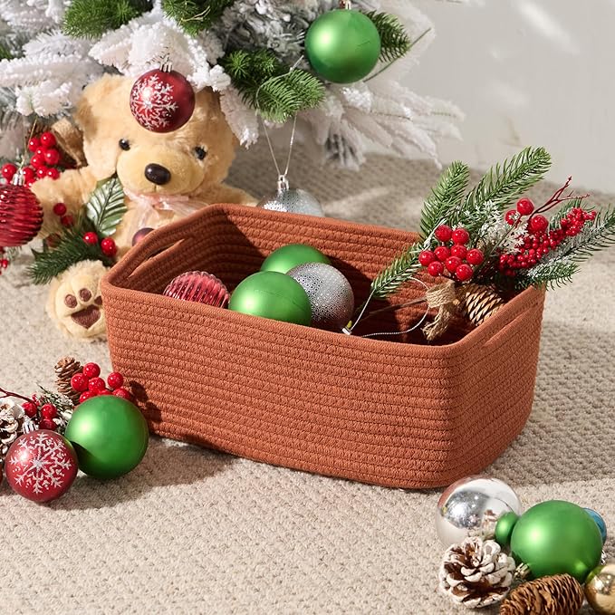 MiniArk Small Storage Baskets for Organizing | Closet Organizer Bins | Shelf Toy Basket | Woven Rope Baskets | Cube Decorativ