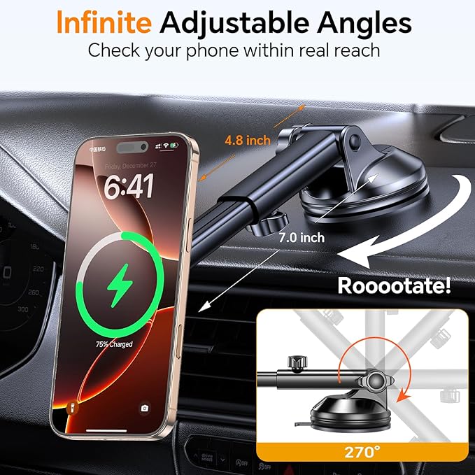 Coolpow for MagSafe Car Mount Charger【Ultra Magnet】Magnetic Phone Holders for Your Car Charger【Windshield+Vent+Dash】Magnetic Wireless Car Phone Holder Mount Charger Car Accessories for iPhone 17 16 15