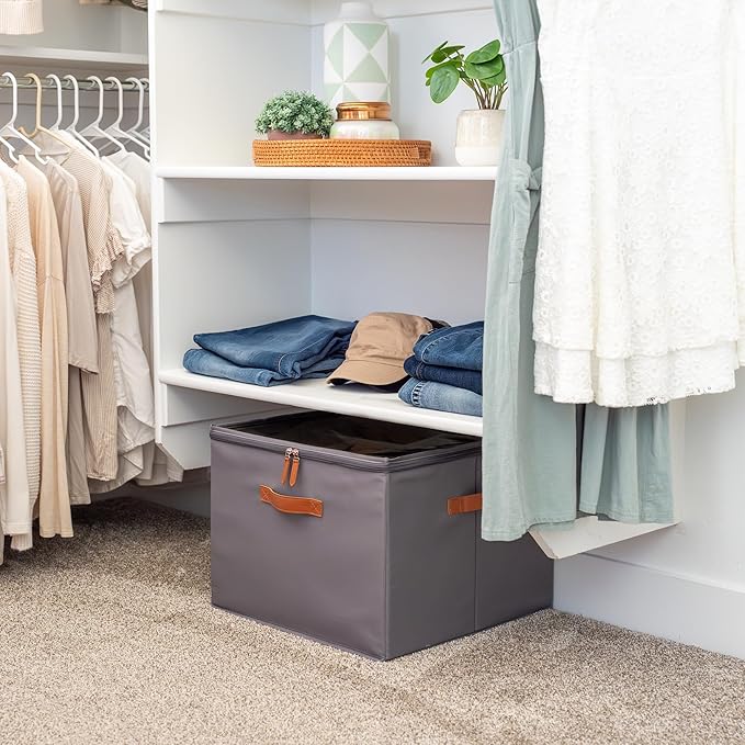OrganiHaus Large Shoe Storage Bin for Closet, Shoe Organizer Box Fits up to 16 Pairs, Collapsible Fabric Shoe Basket w/Clear 