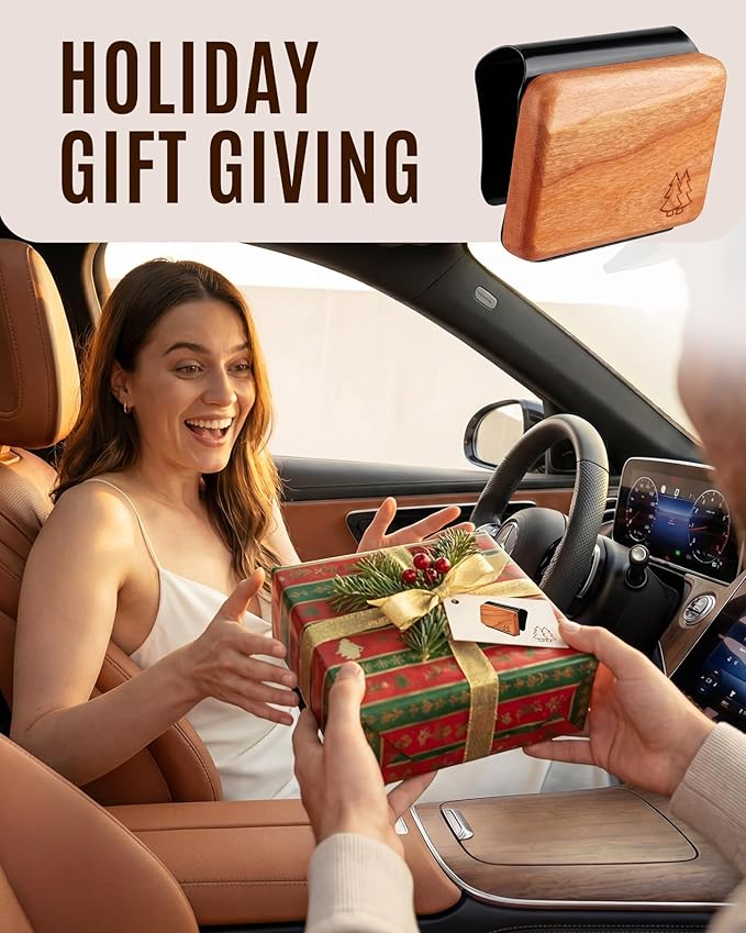 Natural Wooden Car Air Freshener for Visor Clip- Natural Teak/Coconut/Amber Scents, Long-Lasting Odor Eliminator with Metal C