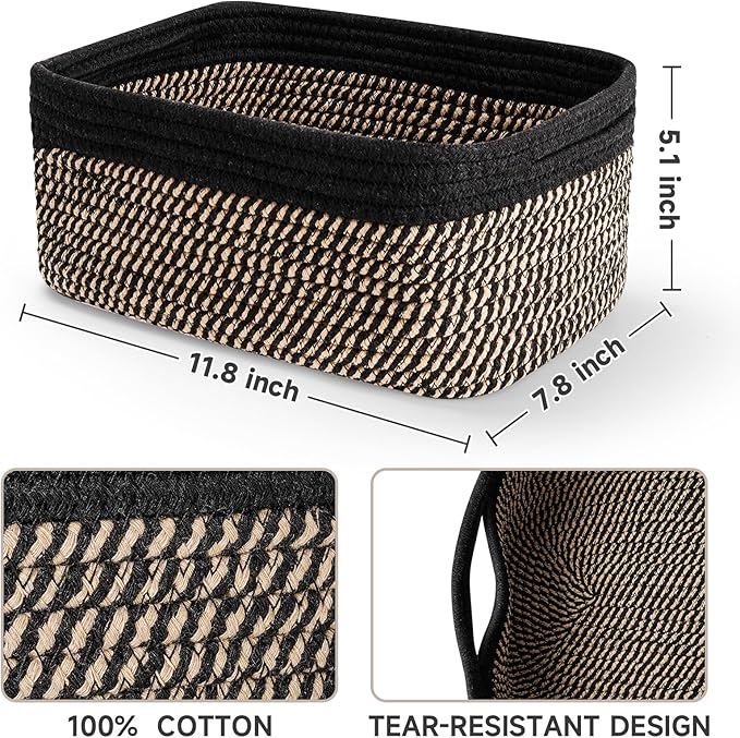 3-Pack Shelf Baskets for Organizing, Closet Organizer Bins, Small Woven Baskets, Rope Toy Basket, Storage Basket for Shelves,