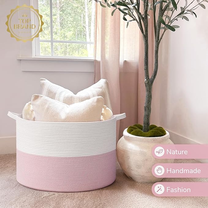 INDRESSME 115L Extra Large Pink Laundry Basket for Nursery Stuffed Animal Storage, Blanket Rope Baby Baskets Kids Toy Organiz