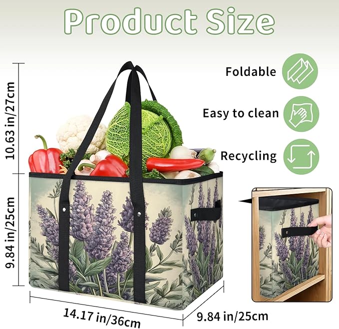 Reusable Grocery Bags Heavy Duty Shopping Bags Foldable Large Tote Bags with Long Handles & Hard Bottom