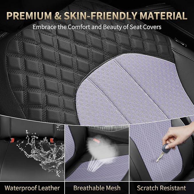 FLORICH Purple Seat Covers for Cars Front Seats Cover Mesh Leather Car Seat Covers Automotive Comfort & Protection Airbag-Com