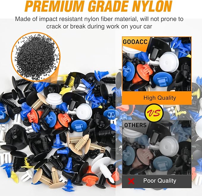 GOOACC 975Pcs Car Push Retainer Clips & Auto Fasteners Assortment 33 Most Popular Sizes Bumper Fender Rivets with Cable Ties 