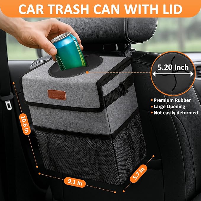 Car Trash Can Trash Bag Bin Hanging Waterproof Automotive Car Garbage Cans Leak Proof Vehicle Trash Can Grey