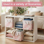 LemonRoad 6 Pcs Pink Floral Cube Storage Bins 11.22 Inch Square Storage Basket with Handle, Preppy Girls Organizer Basket, Co
