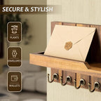 Rebee Vision Acacia Wood Key Holder Wall Mount for Home Decor - Key Holder for Wall with Floating Shelf for Hanging Coats & H