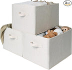 StorageWorks Foldable Shelf Organizer Bins, Closet Storage Baskets for Clothes, Storage Bins for Organization, Beige Stripes,