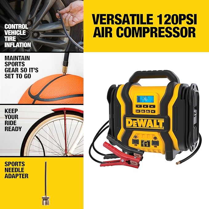 DEWALT DXAEPS14 2000 Peak Battery Amp 12V Automotive Battery Booster Jump Starter/Power Station with 120 PSI Compressor,
