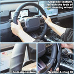 Leather Steering Wheel Cover – 14.5-15 in Universal Black, Perforated Breathable Grip, Anti-Slip Sport Ridge Pattern, Odor-Free Car Interior Upgrade for Cars Trucks SUVs