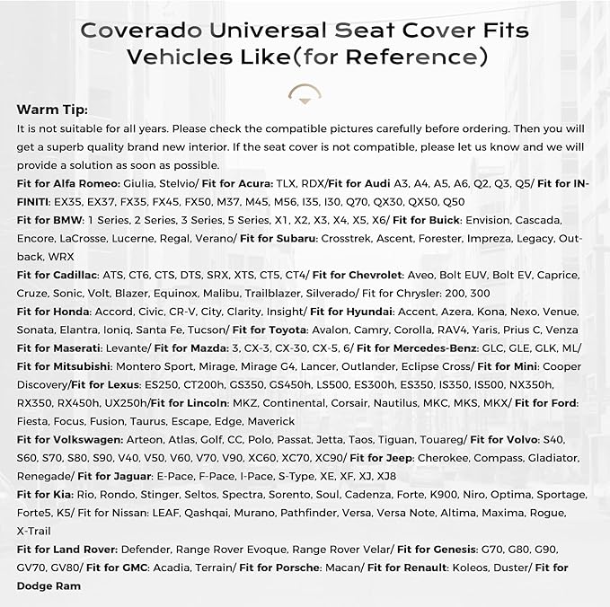 Coverado Car Seat Covers Full Set, Seat Covers for Cars, Front Seat Covers and Back Seat Cover Waterproof Leather Automotive 