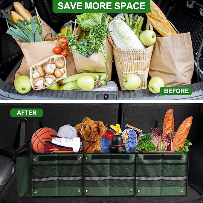 Car Trunk Organizer,115L Heavy Duty Collapsible Trunk Storage, with Insulated Leakproof Cooler Bag Vehicle Cargo Organizer with