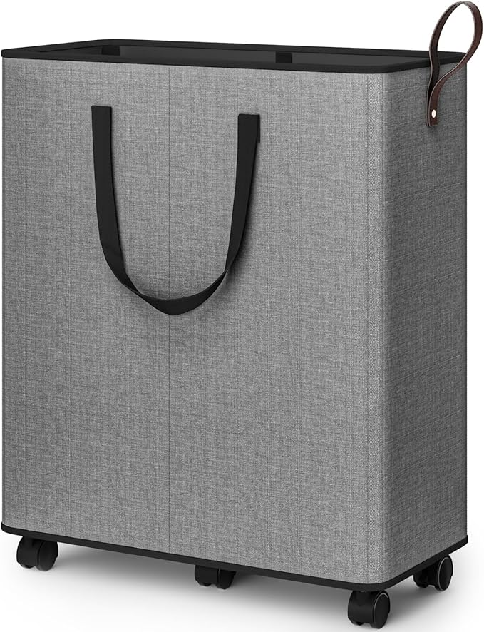 SpaceTrove Laundry Basket with Wheels, Collapsible Laundry Baskets, Laundry Hamper with Handles Detachable Wheels, Rolling La