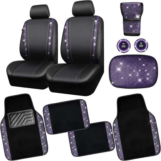 CAR PASS Bling Rhinestone Diamonds Car Seat Covers Leather Shining Rhinestone Car Floor mats Carpet with Anti-Slip Nibs Spark