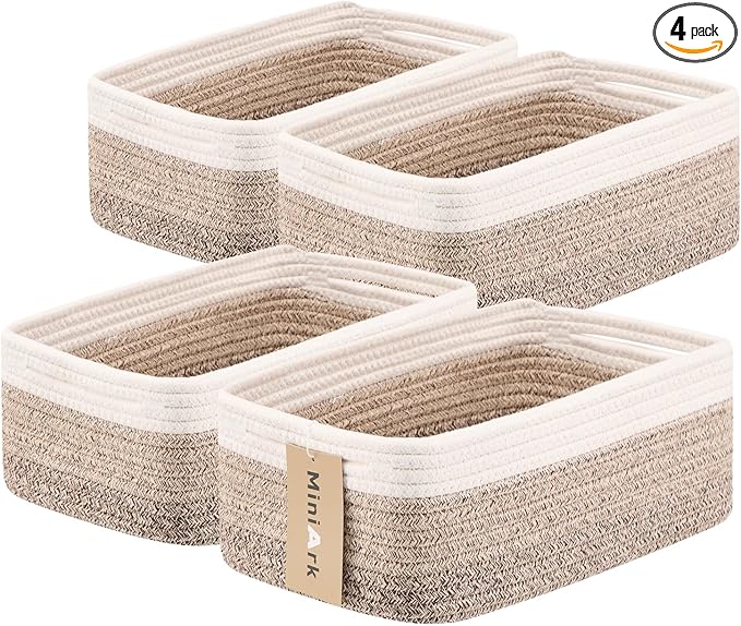 MiniArk Small Storage Baskets for Organizing | Closet Organizer Bins | Shelf Toy Basket | Woven Rope Baskets | Cube Decorativ