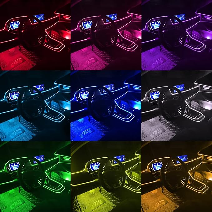 Car LED Lights, Interior Car Lights with Wireless APP/RF Remote/Button Control, Car Ambient Lighting Kit with 315" Integrated Molding Fiber Optic RGB Sync to Music (6 in 1-USB)