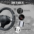 CAR PASS Bling Diamond Leather Steering Wheel Cover 14.5in-15in Floor Mats Shining Rhinestone Carpet Sparkly Glitter Crystal Anti-Slip Pad Fit Automotive SUV Pickup Truck Girl Women, 5pcs Black